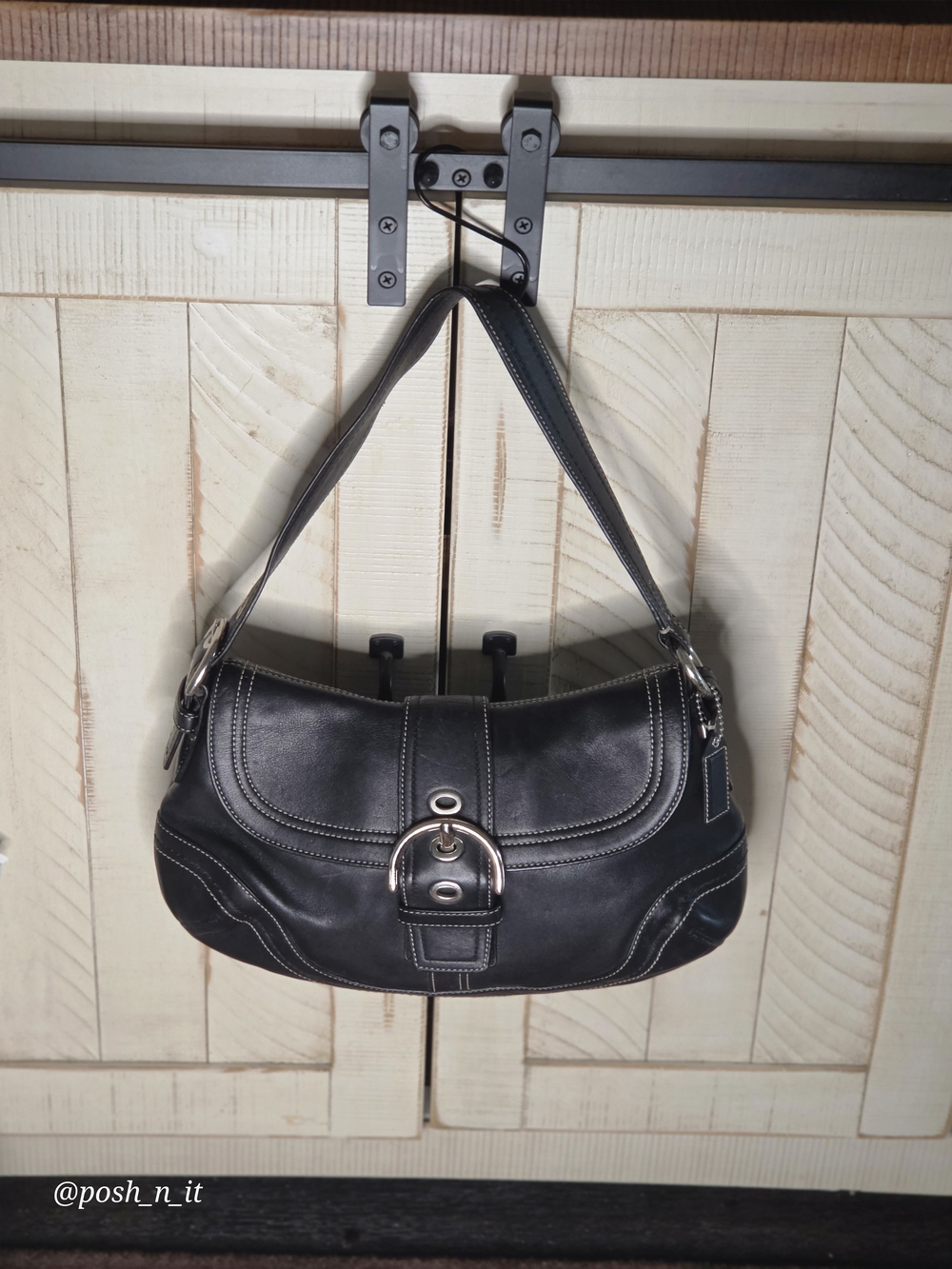 Coach Black Leather Shoulder Bag with Silver Hardware Vintage